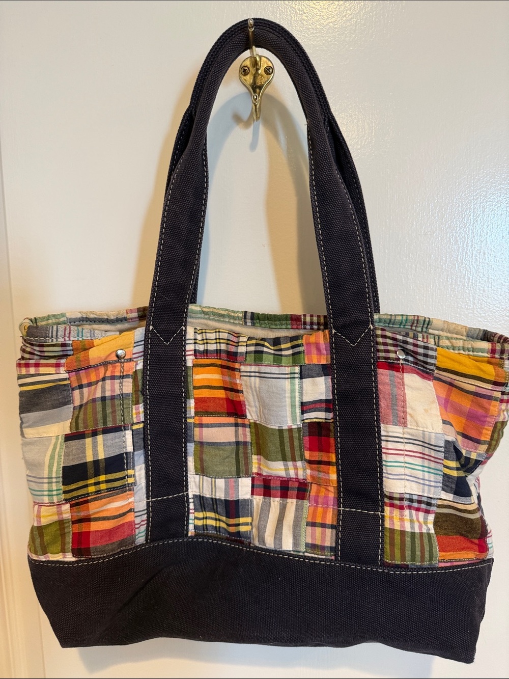 Vintage J.Crew Madras Patchwork Canvas Tote Bag - Picture 3 of 11